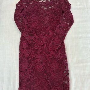 Ambiance Deep Red Lace Long Sleeve Dress